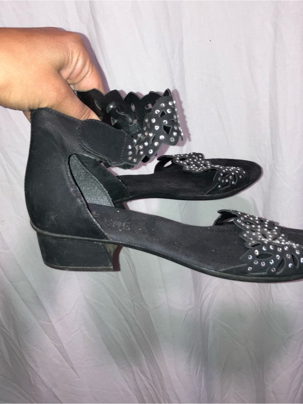 Rieker Black Studded Ankle-Strap Low Heel Sandals - Women